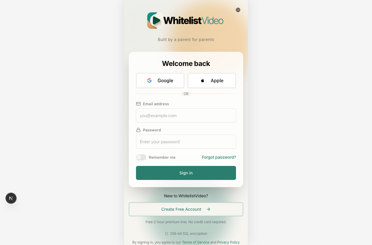 WhitelistVideo Parent Dashboard on Tablet